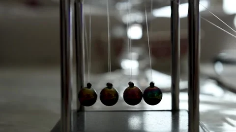 Newton’s Cradle Swinging in Slow Motion Wide Shot Stock Footage 344208033