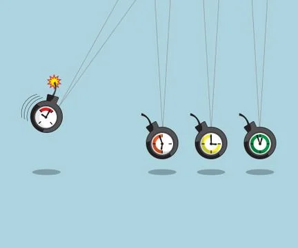 Newtons cradle with time bomb, time management concept Illustrazione stock