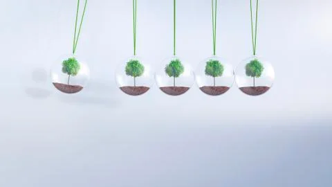 Newton's cradle with trees, 3D Rendering Ilustración de archivo