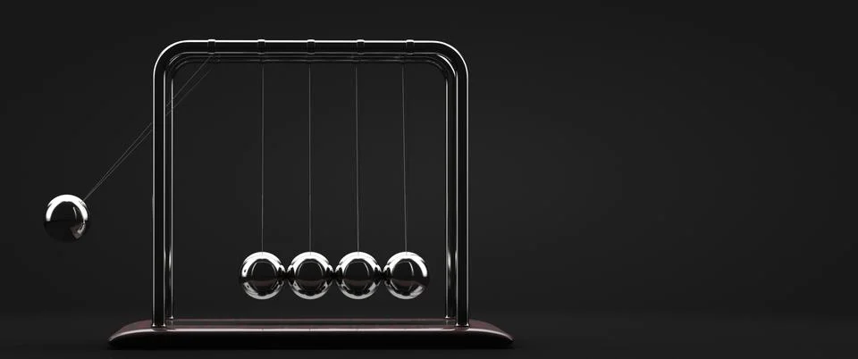 Newton's pendulum in action. Copy space. Business topics. 스톡 사진