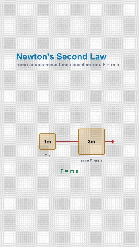 Newton's Second Law Labeled Physics Diagram Alpha 4K Vertical 9x16 Light Vídeo Stock 339645540