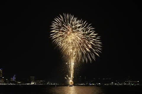 Newyear firework cityscape Stock Photos