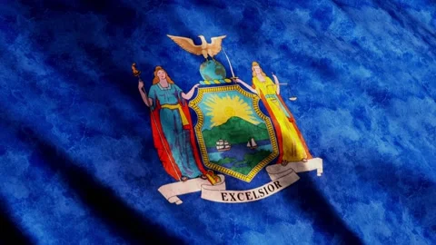 Newyork State Flag waving in the wind grunge version Stock Footage 236081378