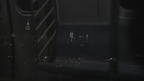 NewYork subway bridge night skyline Stock Footage