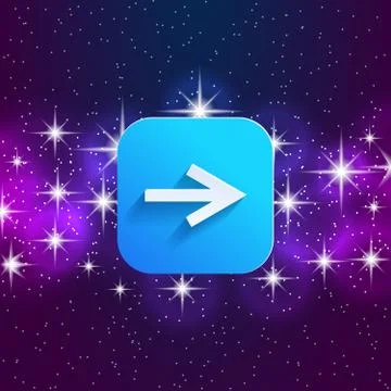 Next arrow icon. Forward sign. Right direction symbol. Square icon and star sky Illustrazione stock