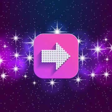 Next arrow icon. Forward sign. Right direction symbol. Square icon and star sky Stock Illustration