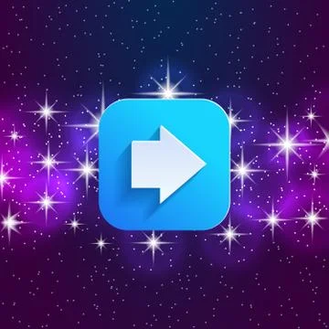 Next arrow icon. Forward sign. Right direction symbol. Square icon and star sky Stock Illustration