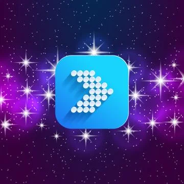 Next arrow icon. Forward sign. Right direction symbol. Square icon and star sky Illustrazione stock