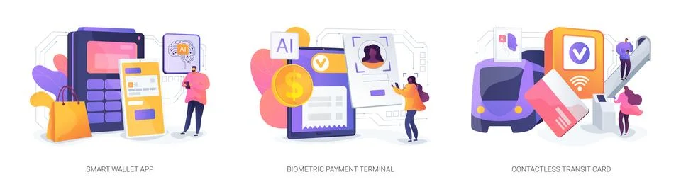 Next-Gen Contactless Payment Tech abstract concept vector illustrations. Stock Illustration