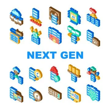 Next gen data center virtual icons set vector Stock Illustration