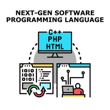 Next gen software programming language development process Illustrazione stock