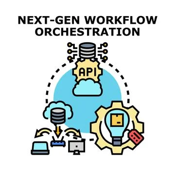 Next gen workflow orchestration automating business processes Stock Illustration