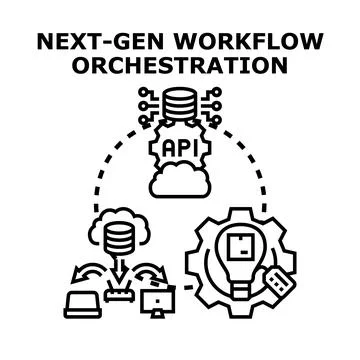 Next gen workflow orchestration automating business processes Stock Illustration