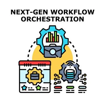 Next gen workflow orchestration concept with business data and planning Stock Illustration