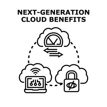 Next generation cloud computing benefits development concept Stockillustratie