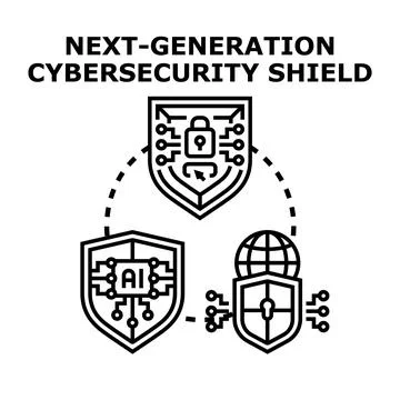 Next generation cybersecurity shield protecting digital data network Stock Illustration