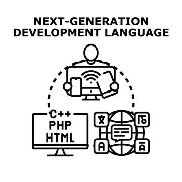 Next generation development language application programming concept Ilustración de archivo