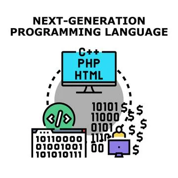 Next generation programming language development and coding Stockillustratie
