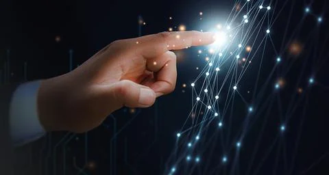 Next generation technology network digital transformation male hand concept Stock Photos