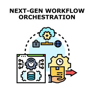 Next generation workflow orchestration process concept 库存插图
