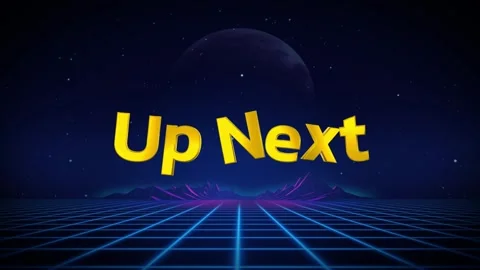 Up Next Gold 3D Text Animation on Retro Synthwave Grid Stock Footage 341735958