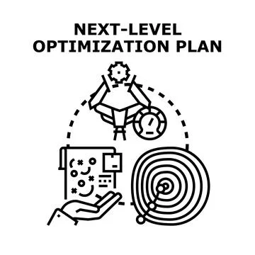 Next level optimization plan developing business strategy Stock Illustration