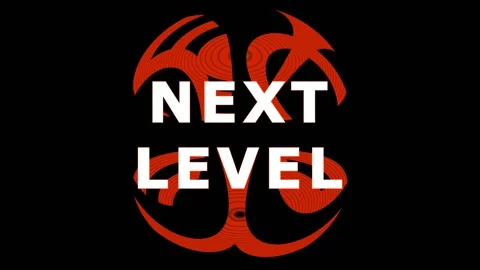Next Level text with dragon logo animation in dynamic red and white on black Stock Footage 344291712