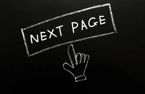 "next page" button with a cursor hand Stock Photos