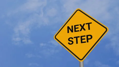 Next Step Road Sign on Clear Blue Sky with Rapid Moving Clouds Stock Footage 157385490