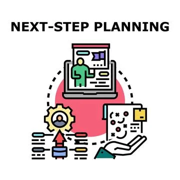 Next step strategic planning future development process Stock Illustration
