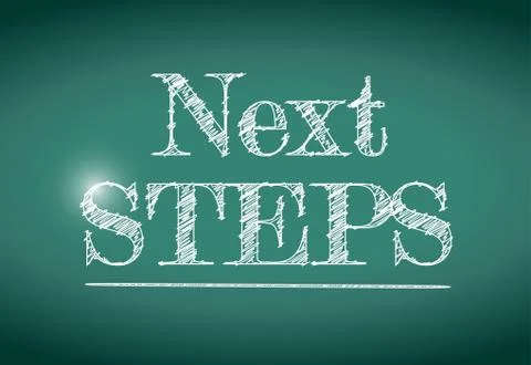 Next steps message written on a chalkboard. Stock Illustration