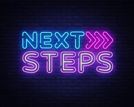 Next Steps neon sign vector. Next Steps Design template neon sign, light banner Stock Illustration