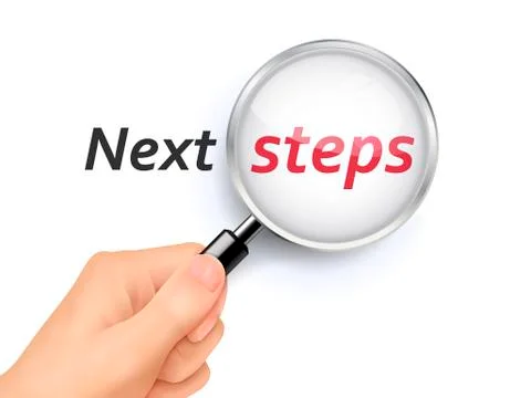 Next steps words showing through magnifying glass Stock Illustration