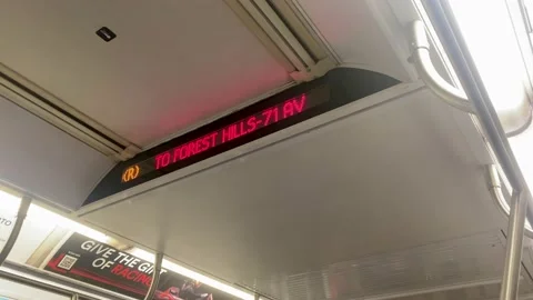 Next Stop is 53rd Street Electronic New York City Subway Sign in Train Car .. Stock Footage 228690094