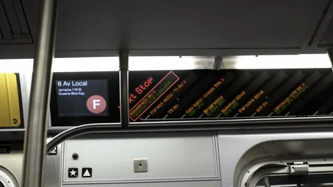 Next Stop board on F train in NYC Subway. 6 Av Local Train 스톡 동영상 199996809
