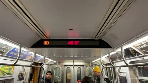 The Next Stop is... Electronic Sign on R Train Subway Line in Brooklyn, New.. Stock Footage 228690693