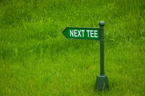 Next tee sign on the golf course Stock Photos