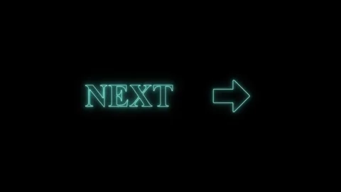 Next text with arrow icon glowing in neon cyan light on black background fo.. Stock Footage 345550004
