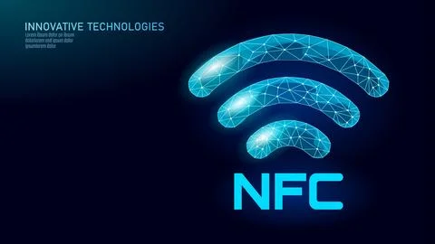 NFC 3D logo low poly. Wireless banking online payment system. Contact checkout 스톡 일러스트