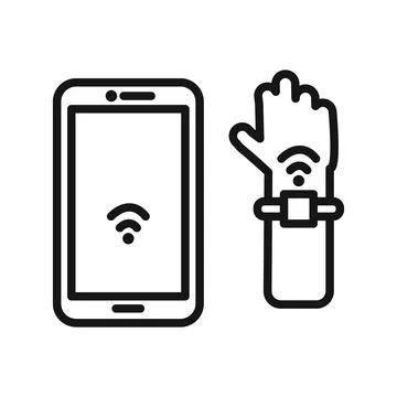 NFC bracelet connected icon Black line art vector Stock Illustration
