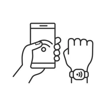 NFC bracelet connected to smartphone linear icon Stock Illustration