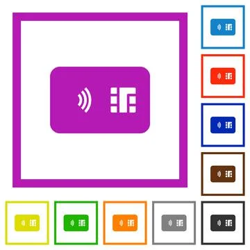 NFC chip card flat framed icons Stock Illustration