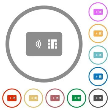 NFC chip card flat icons with outlines Stock Illustration
