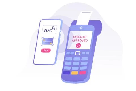 NFC contactless payment concept. Mobile phone contactless payment. POS termin Illustrazione stock