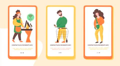 NFC - Contactless payment, flat onboarding mobile app page screen template Stock Illustration