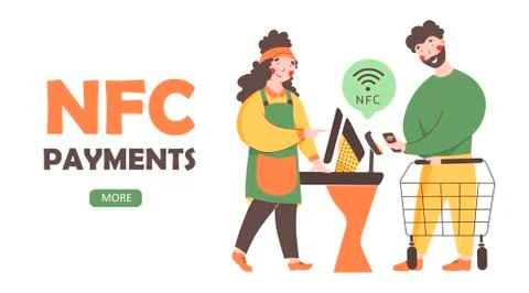 NFC - Contactless payment, flat vector landing page template. . Payment from Stock Illustration