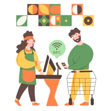 NFC - Contactless payment, Vector flat illustration. Payment from smartphone Stock Illustration