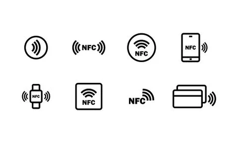 Nfc icon set. Wireless payment. Contactless cashless society icon. Vector on  Stock Illustration