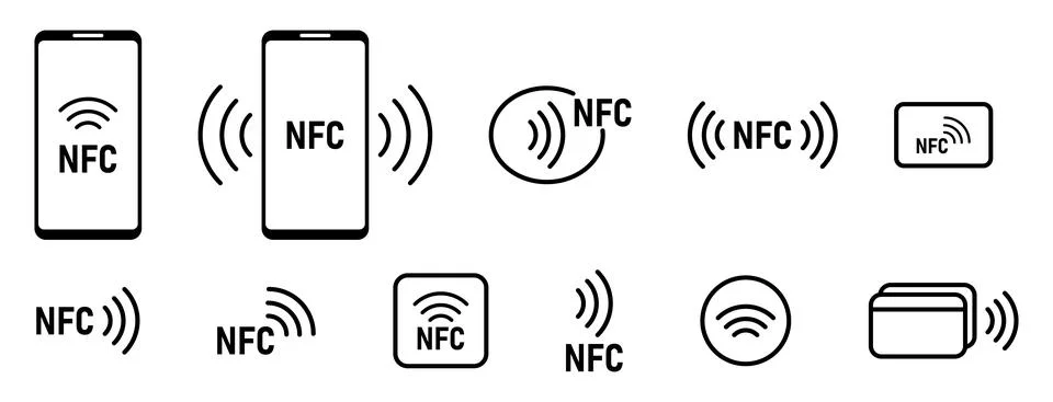 NFC icon set. Wireless payment technology symbols Stock Illustration