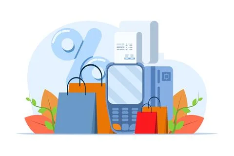 NFC payment concept, POS terminal confirming payment with debit card. Stock Illustration